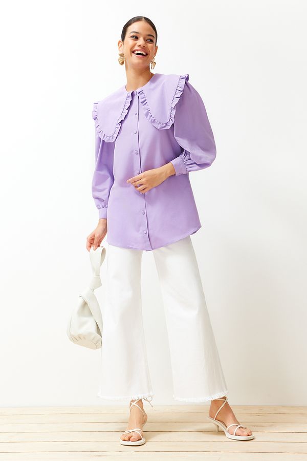 Trendyol Trendyol Lilac Baby Collar Cotton Woven Shirt