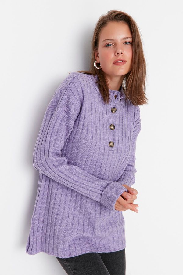Trendyol Trendyol Lilac Collar and Buttons, Corduroy Knitwear Sweater