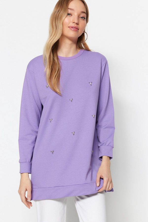 Trendyol Trendyol Lilac Crew Neck Stone Detailed Knitted Tunic