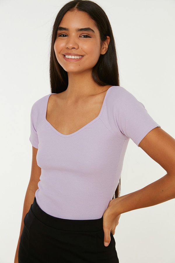 Trendyol Trendyol Lilac Fitted Cotton Stretch Knitted Blouse