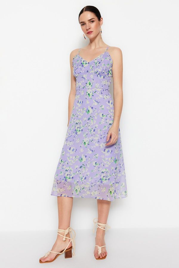 Trendyol Trendyol Lilac Midi Woven Lined Floral Pattern Woven Dress