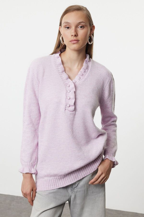 Trendyol Trendyol Lilac Pearl Buttoned Soft Textured Knitwear Sweater