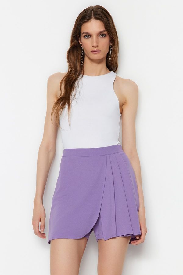 Trendyol Trendyol Lilac Pleat Detailed Crepe Knitted Shorts Skirt