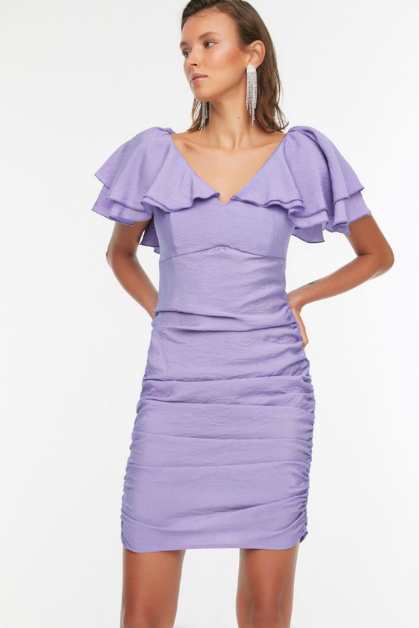 Trendyol Trendyol Lilac Shirred Detailed Evening Dress