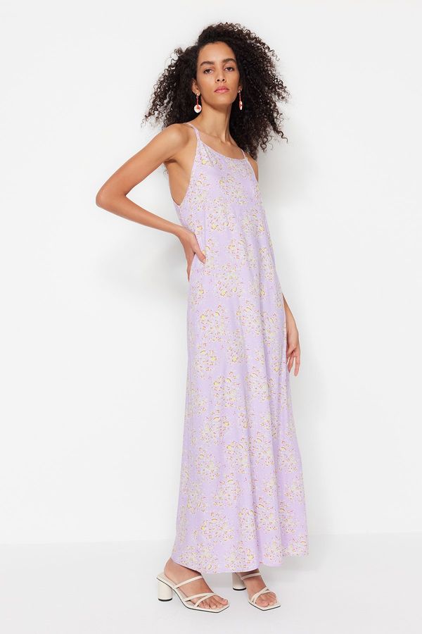 Trendyol Trendyol Lilac Straight Cut Maxi Woven Viscose Strap Patterned Dress