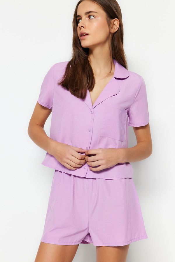 Trendyol Trendyol Lilac Terrycotton Shirt-Shorts Woven Pajama Set
