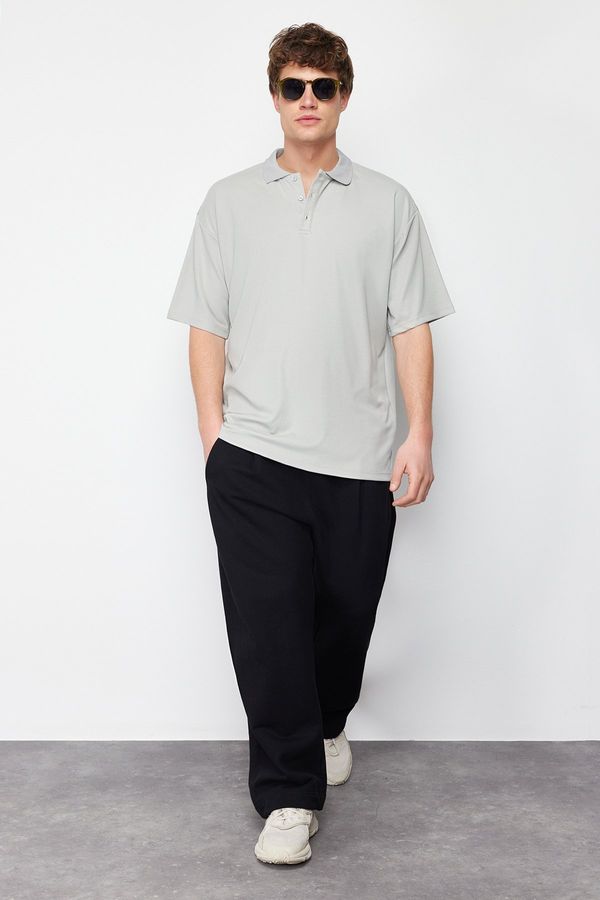 Trendyol Trendyol Limited Edition Basic Stone Oversize/Wide Cut Tough Fabric Polo Collar T-Shirt