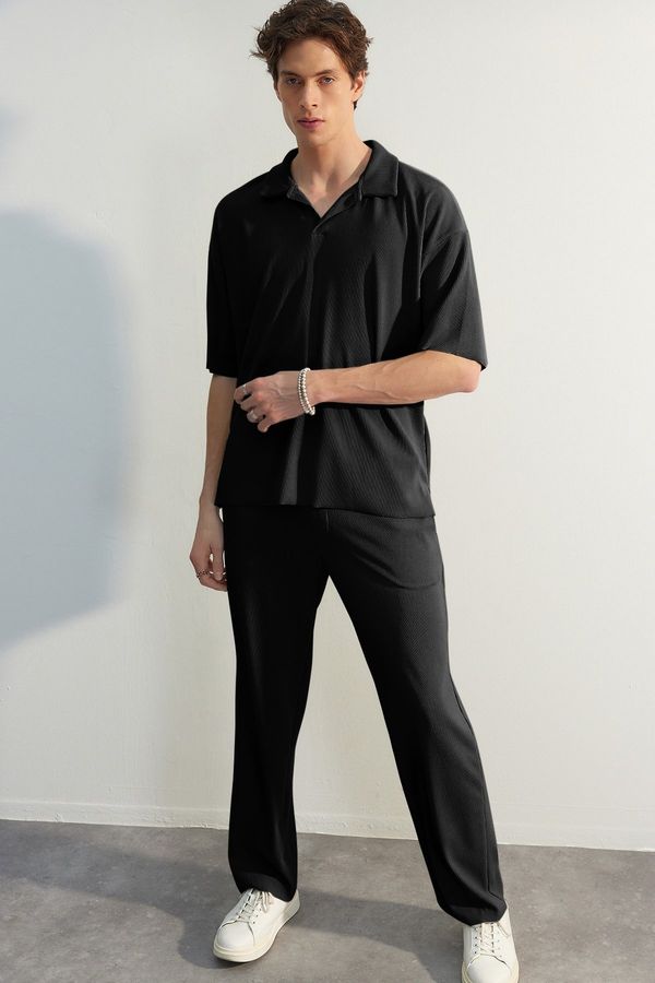 Trendyol Trendyol Limited Edition Black Relaxed Cut/Wide Leg Textured Hidden Cord Sweatpants