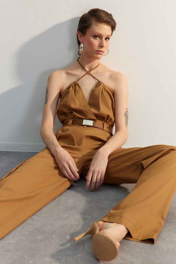 Trendyol Trendyol Limited Edition Camel Belted Woven Overalls