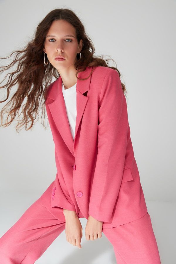 Trendyol Trendyol Limited Edition Fuchsia Oversized Woven Lined Double Breasted Blazer with Closure