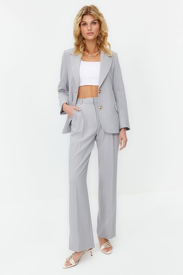 Trendyol Trendyol Limited Edition Gray Straight Cut Pleated Woven Trousers