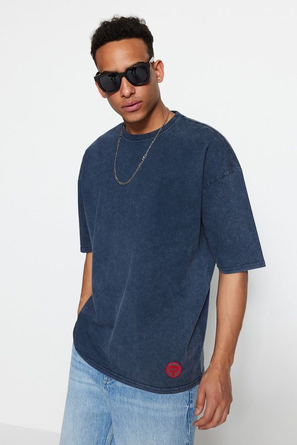 Trendyol Trendyol Limited Edition Indigo Oversize/Wide Fit Pale 100% Cotton Thick T-Shirt