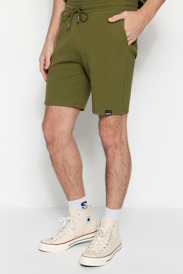 Trendyol Trendyol Limited Edition Khaki Regular 100% Cotton Label Detail Textured Shorts & Bermuda