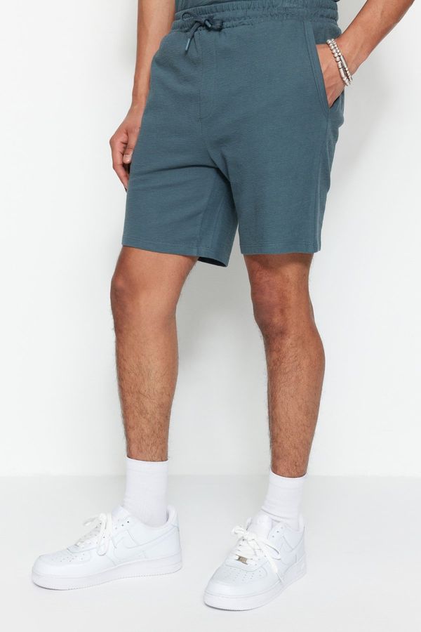 Trendyol Trendyol Limited Edition Petrol Regular 100% Cotton Textured Shorts