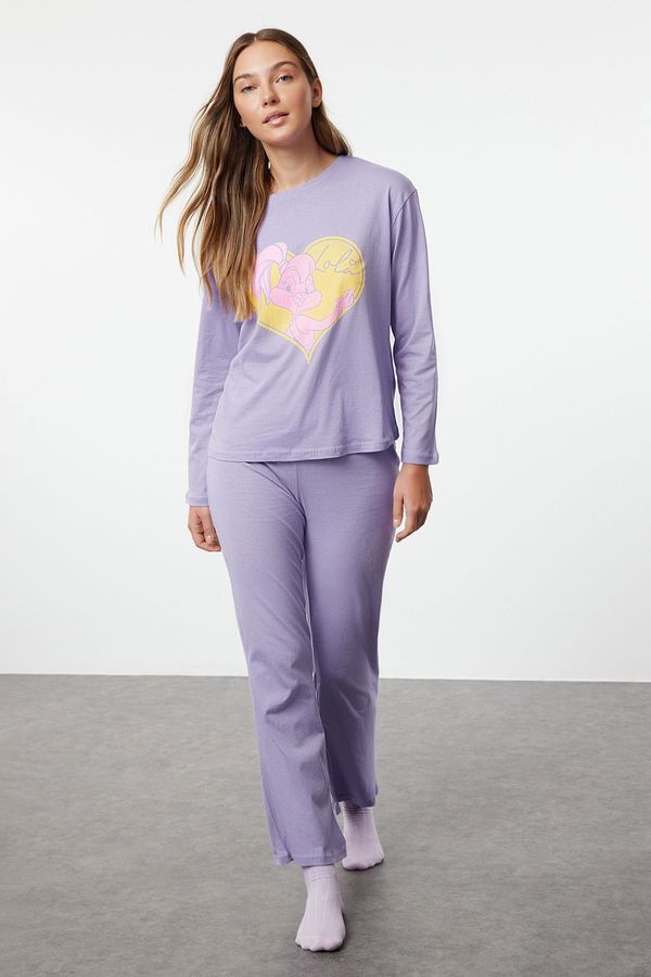 Trendyol Trendyol Lola Bunny Licensed Purple 100% Cotton Knitted Pajamas Set