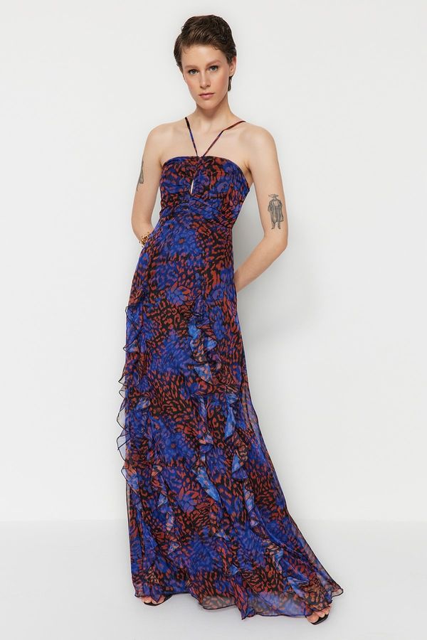 Trendyol Trendyol Long Evening Dress With Multicolored Woven Lined Chiffon Ruffles