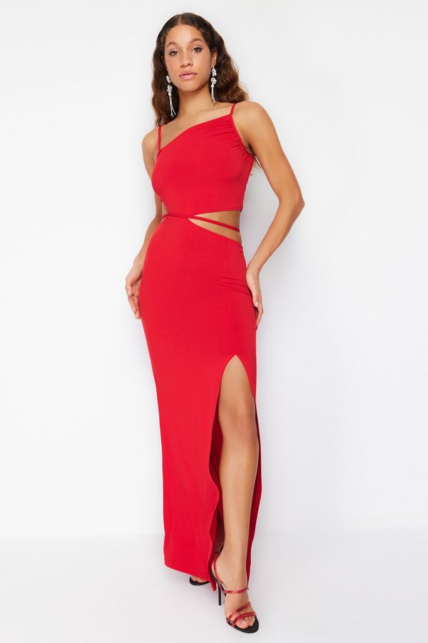 Trendyol Trendyol Long Evening Dress with Red Piping Detail