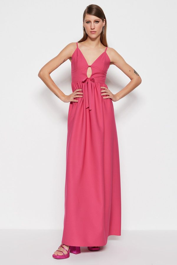 Trendyol Trendyol Long Evening Evening Dress With Window/Cut Out Detailed Fuchsia Lined