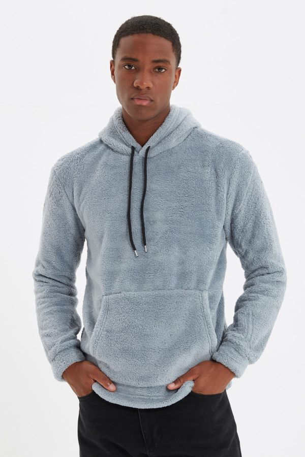 Trendyol Trendyol Men's Gray Regular/Real Fit Kangaroo Pocket Long Sleeve Warm Plush Sweatshirt