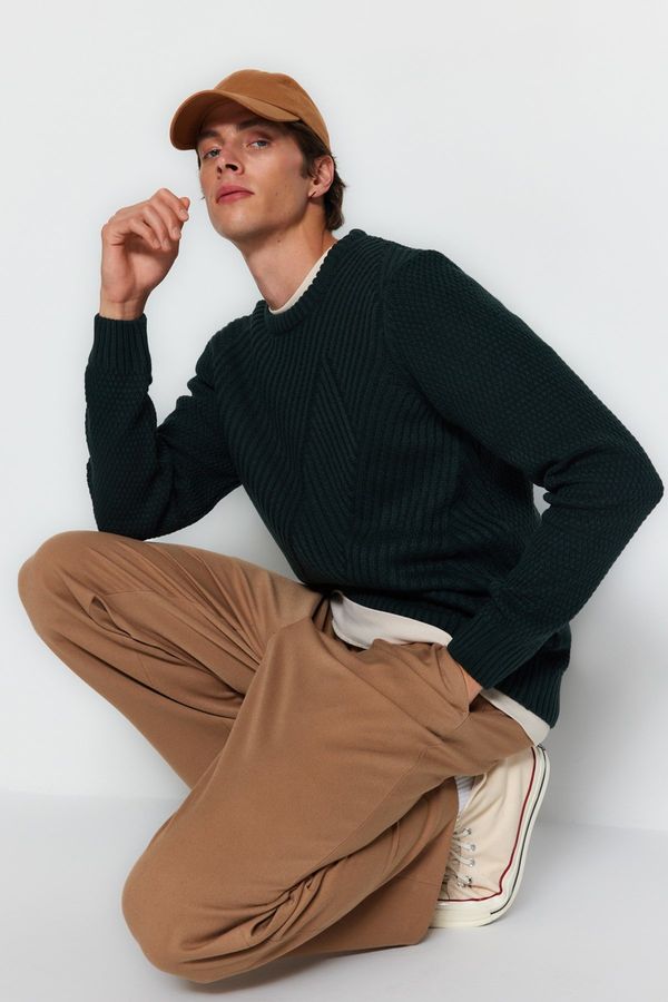 Trendyol Trendyol Men's Green Regular Fit Crew Neck Patterned Anti-pilling Knitwear Sweater