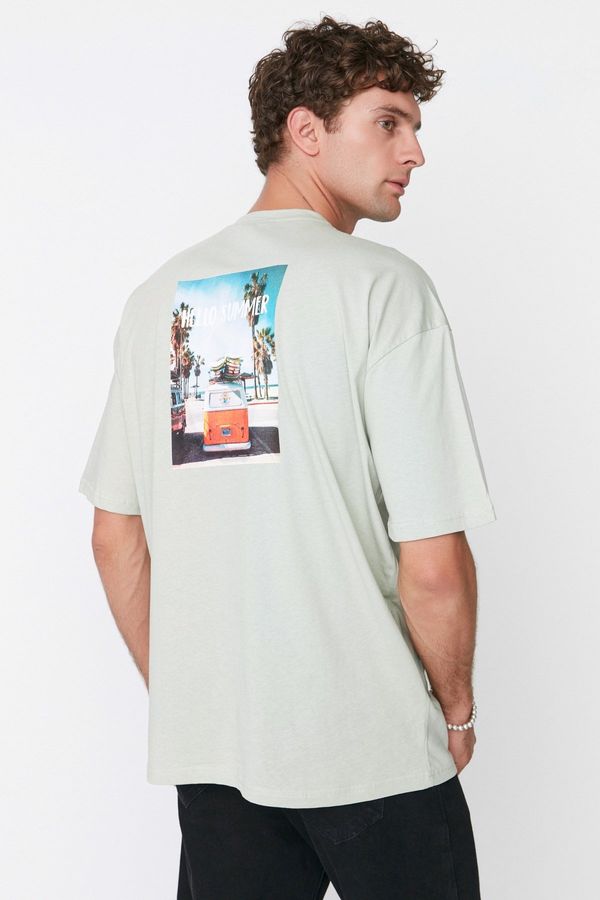 Trendyol Trendyol Men's Oversize/Wide Cut Crew Neck Short Sleeve Tropical Print 100% Cotton T-Shirt.