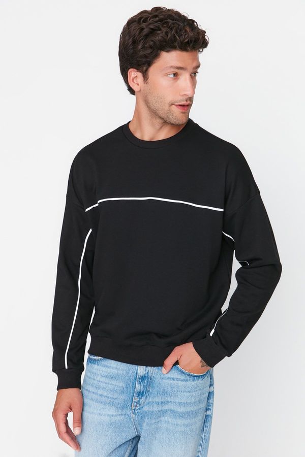 Trendyol Trendyol Men's Oversize/Wide Cut Long Sleeve Crew Neck Piping 1 Cotton Sweatshirt