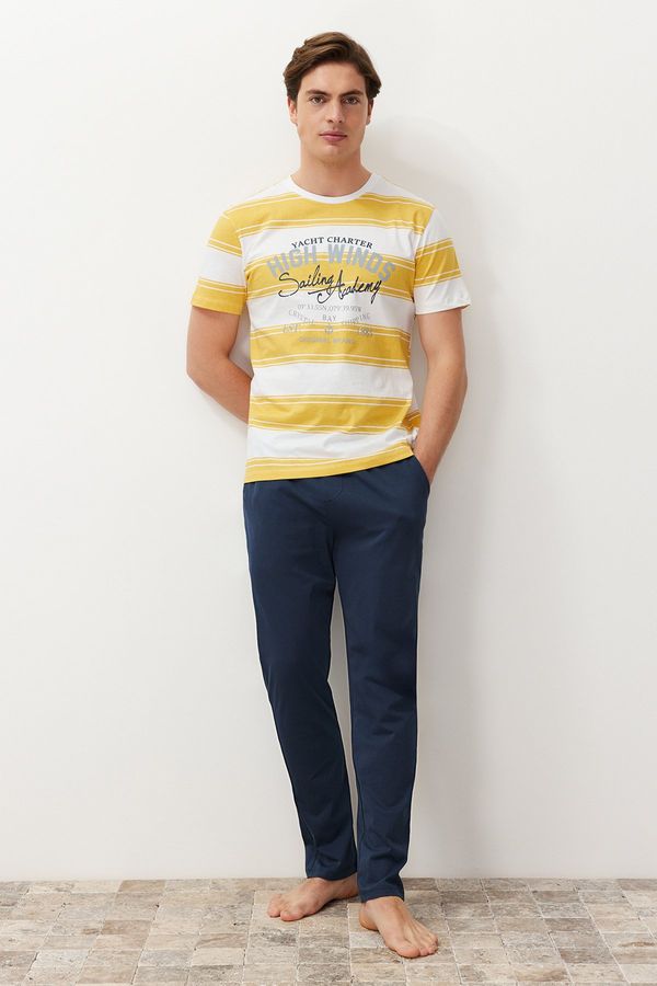 Trendyol Trendyol Men's Yellow Regular Fit Striped Knitted Pajamas Set