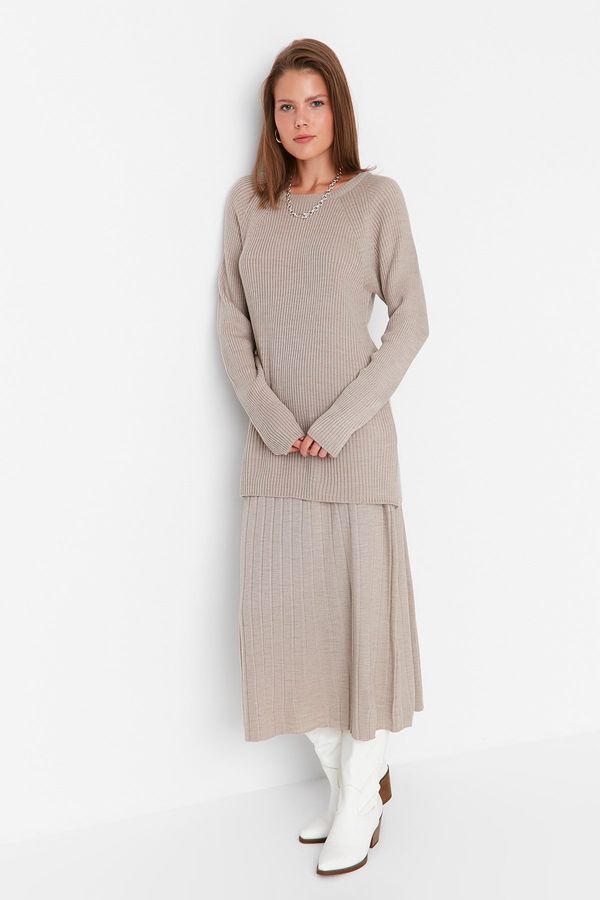 Trendyol Trendyol Mink Corduroy Sweater-Skirt Knitwear Set
