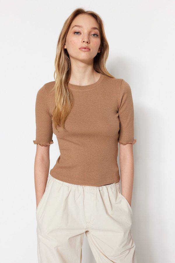Trendyol Trendyol Mink Fitted Basic Corduroy Knitted Blouse