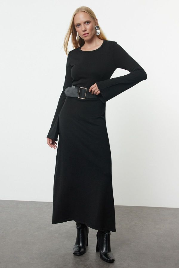 Trendyol Trendyol Mink Midi Knitwear Belted Dress