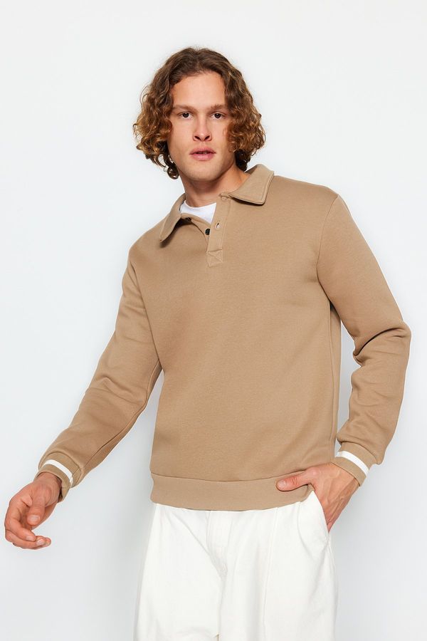 Trendyol Trendyol Mink Oversize/Wide-Fit Buttoned Polo Neck Fleece Inner Sweatshirt