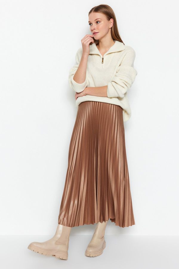 Trendyol Trendyol Mink Pleated Maxi Knitted Skirt