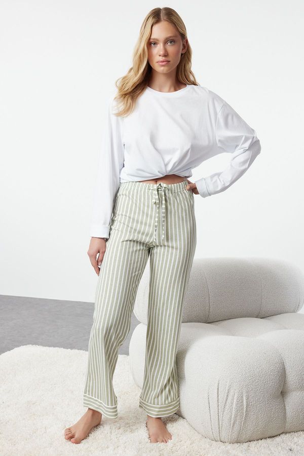 Trendyol Trendyol Mint 100% Cotton Striped Knitted Pajama Bottoms