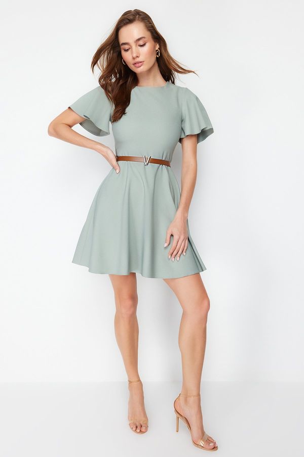 Trendyol Trendyol Mint Belted Skirt Flounce Mini Woven Dress