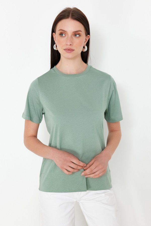 Trendyol Trendyol Mint More Sustainable 100% Cotton Regular/Normal Fit Knitted T-Shirt