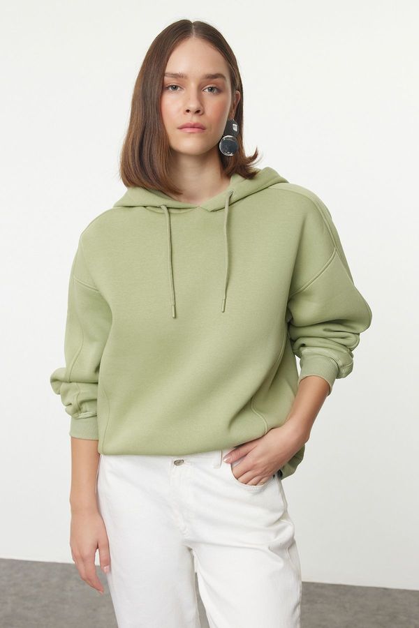 Trendyol Trendyol Mint Oversize Thick Fleece Lined Hooded Knitted Sweatshirt