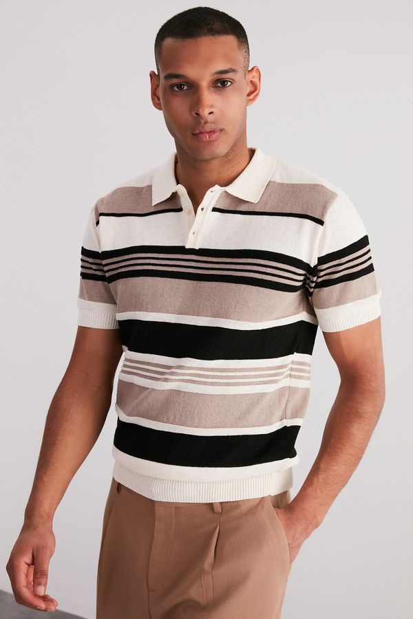 Trendyol Trendyol Multi Color Regular Fit Striped Knitwear Polo Neck T-Shirt