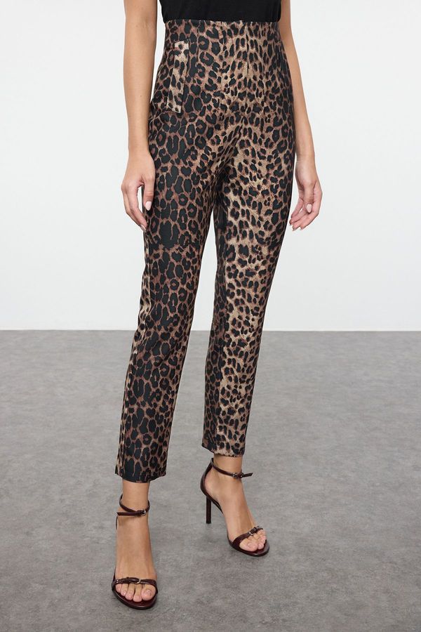 Trendyol Trendyol Multi-Colored Cigarette Pattern Leopard/Animal Pattern High Waist Ankle Length Woven Trousers