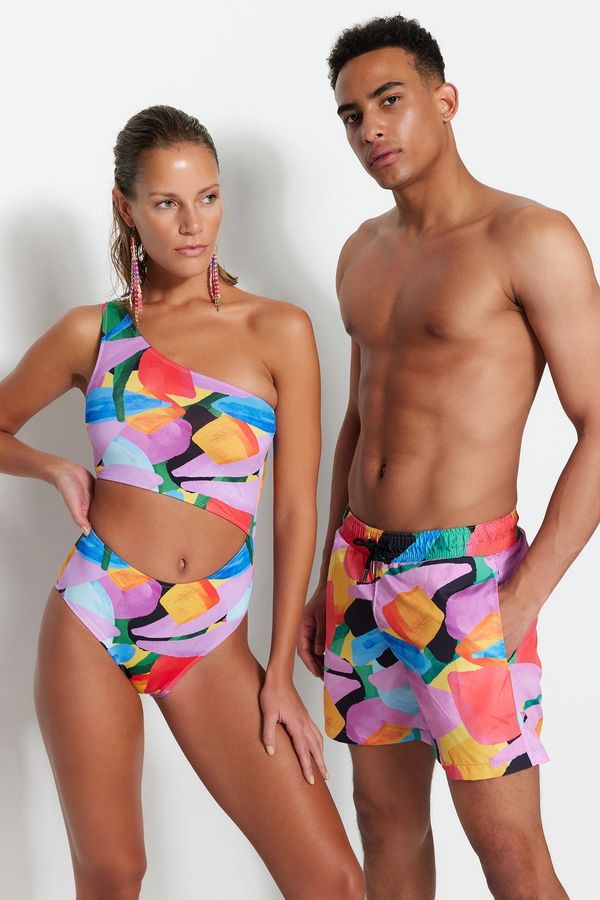Trendyol Trendyol Multicolor Standard Abstract Patterned Swimsuit Sea Shorts
