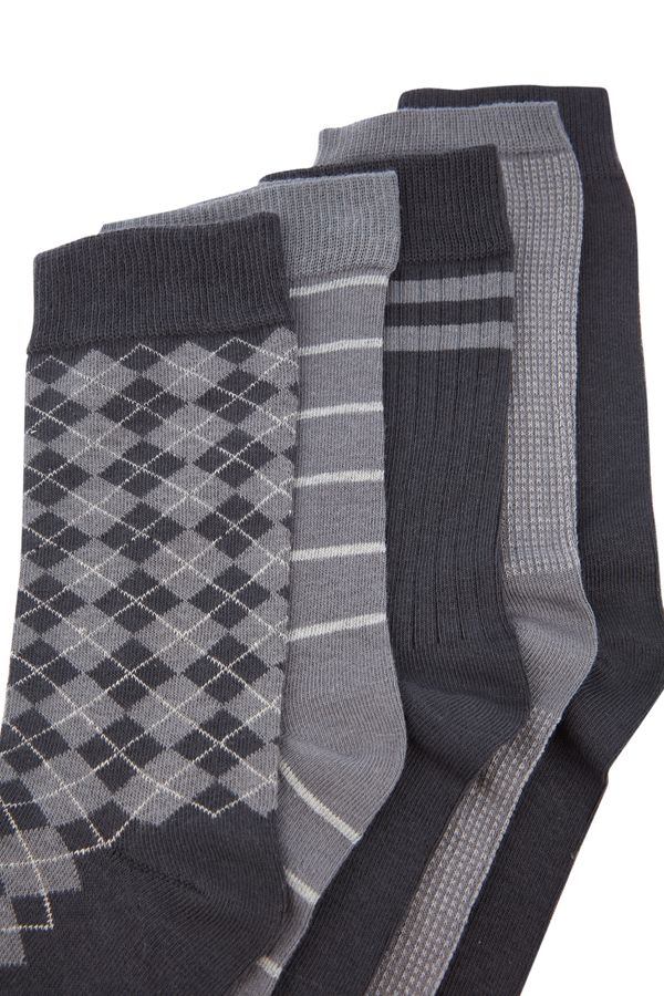 Trendyol Trendyol Multicolored Cotton 5-Pack Striped-Plaid-Soft Color Crew Socks