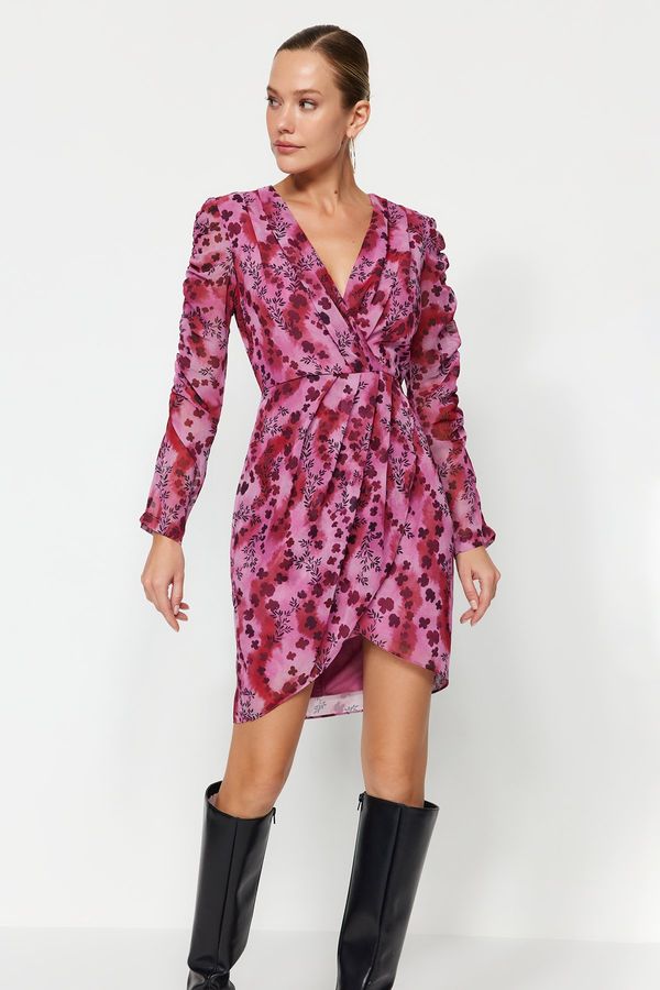 Trendyol Trendyol Multicolored Double Breasted Mini Lined Floral Patterned Woven Dress