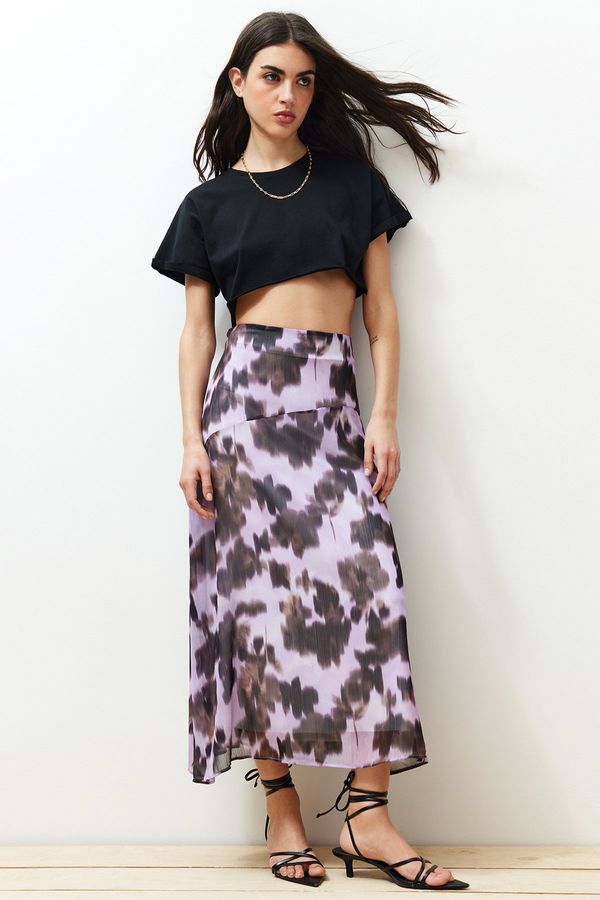 Trendyol Trendyol Multicolored Patterned Chiffon Fabric A-line Midi Length Woven Skirt