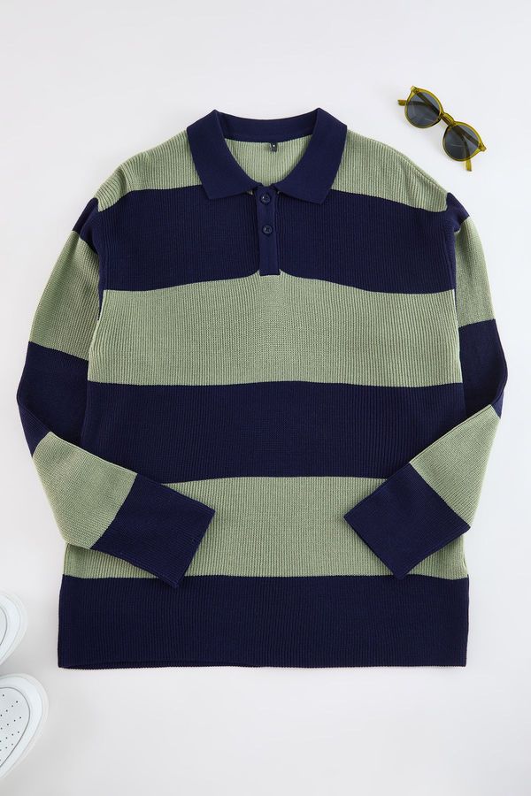 Trendyol Trendyol Multicolored Regular Polo Neck Striped Knitwear Sweater