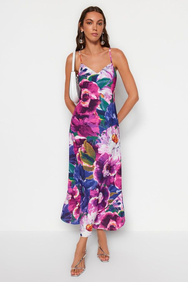 Trendyol Trendyol Multicolored Strappy Floral Midi Textured Woven Dress