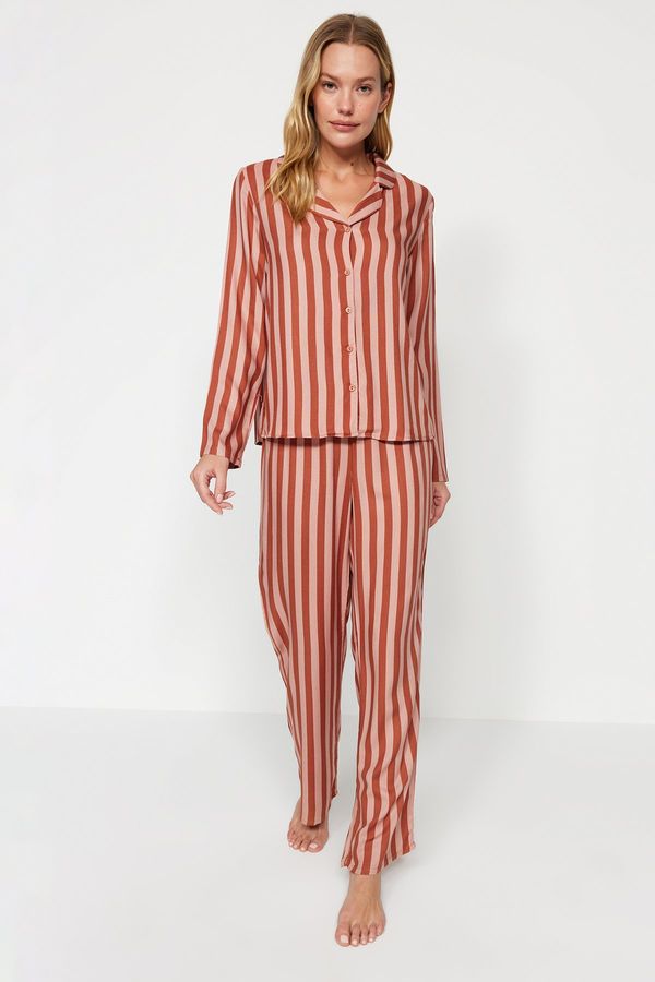 Trendyol Trendyol Multicolored Striped Viscose Shirt-Pants Weave Pajamas Set