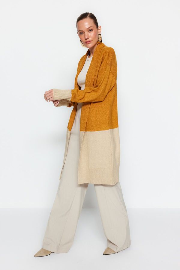 Trendyol Trendyol Mustard Shawl Collar Knitwear Cardigan