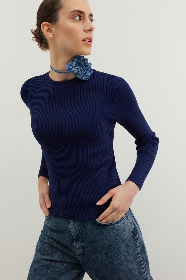 Trendyol Trendyol Navy Blue Basic Corduroy Knitwear Sweater