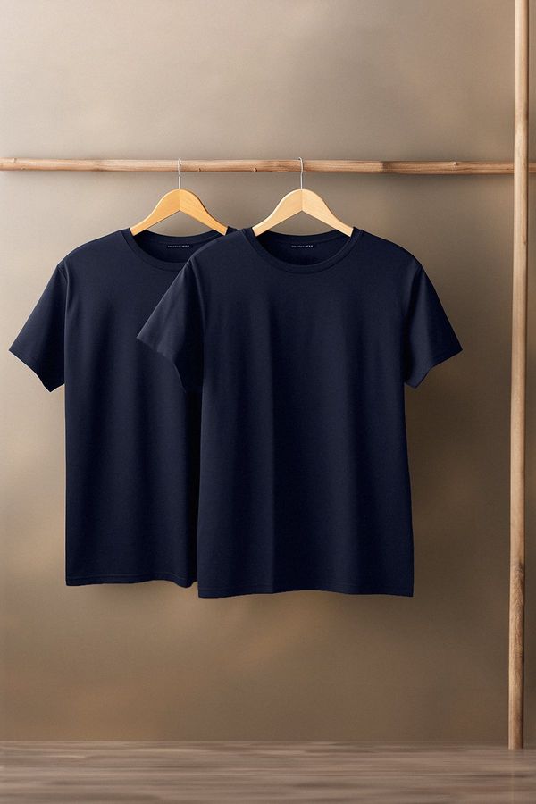 Trendyol Trendyol Navy Blue Basic Slim Fit 100% Cotton 2-Pack Crew Neck Short Sleeve T-Shirt