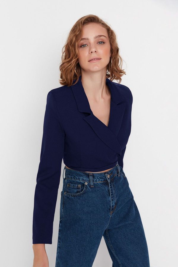 Trendyol Trendyol Navy Blue Crop Tie Detail Blazer Jacket