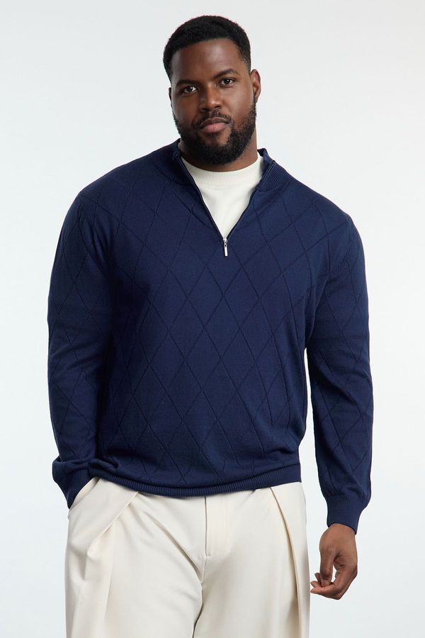 Trendyol Trendyol Navy Blue FL Men's Regular Half Turtleneck Baklava Knitwear Plus Size Sweater